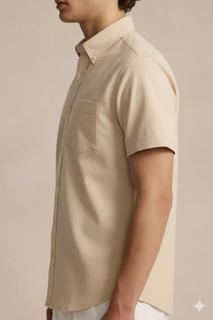 Men Peach Polo Neck Solid Casual Shirt