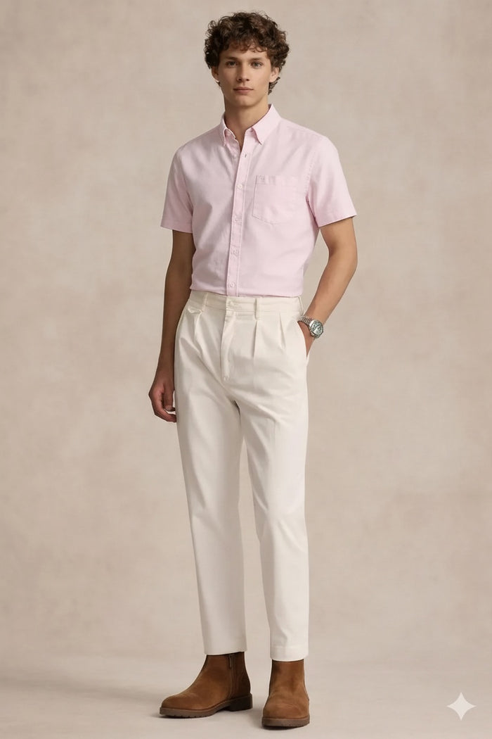 Men Pink Polo Neck Solid Casual Shirt