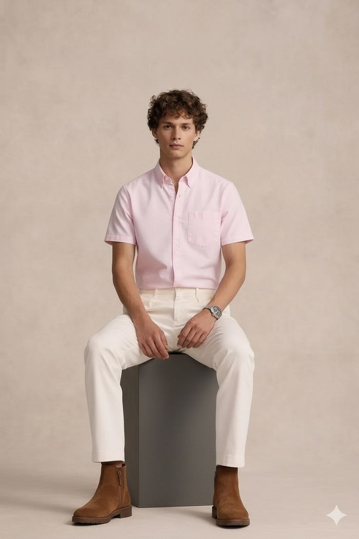 Men Pink Polo Neck Solid Casual Shirt