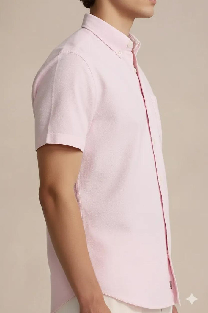 Men Pink Polo Neck Solid Casual Shirt