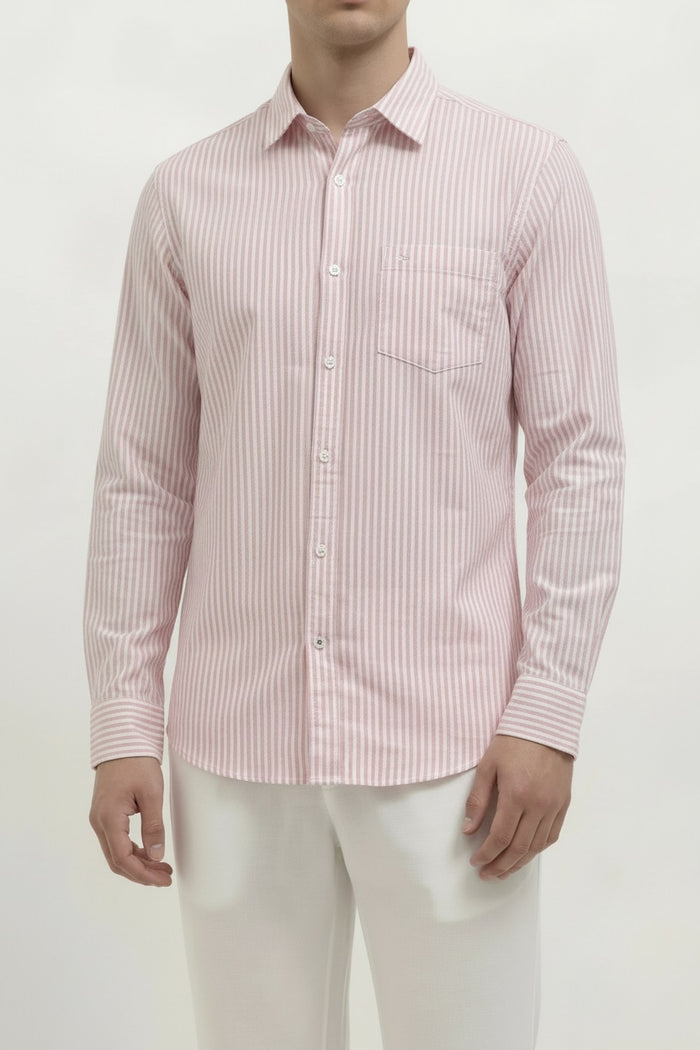 Men Pink Striped Casual Shirt