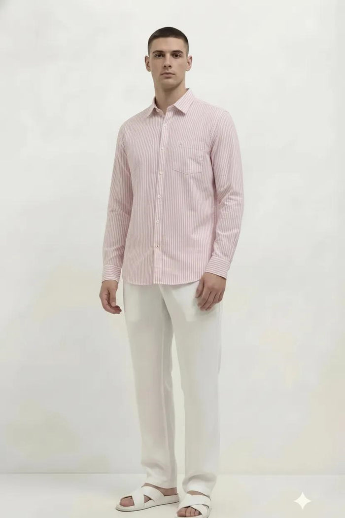 Men Pink Striped Casual Shirt