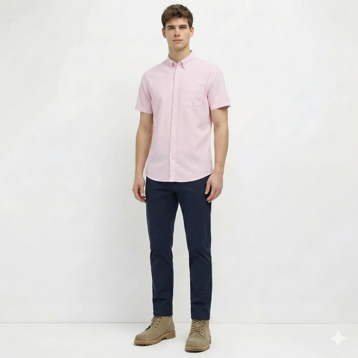Men Pink Striped Casual Shirt