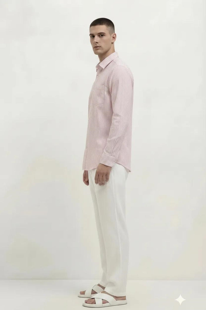 Men Pink Striped Casual Shirt