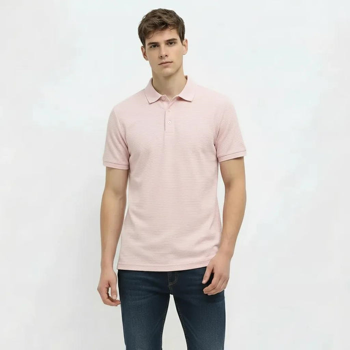 Men Primrose Pink Sold Polo Collar T-shirt
