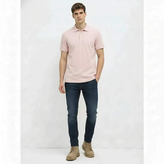 Men Primrose Pink Sold Polo Collar T-shirt