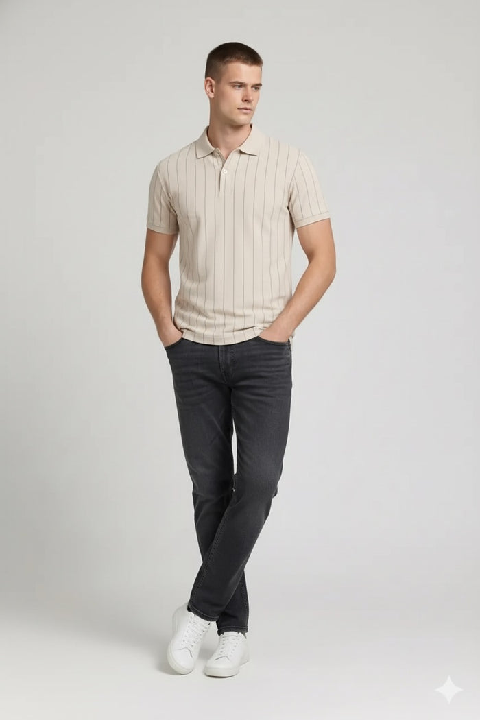 Men Pristine Striped Polo Collar T-shirt