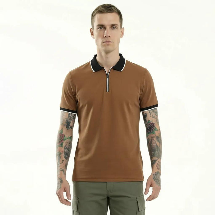 Men Rust Polo Collar Solid T-shirt