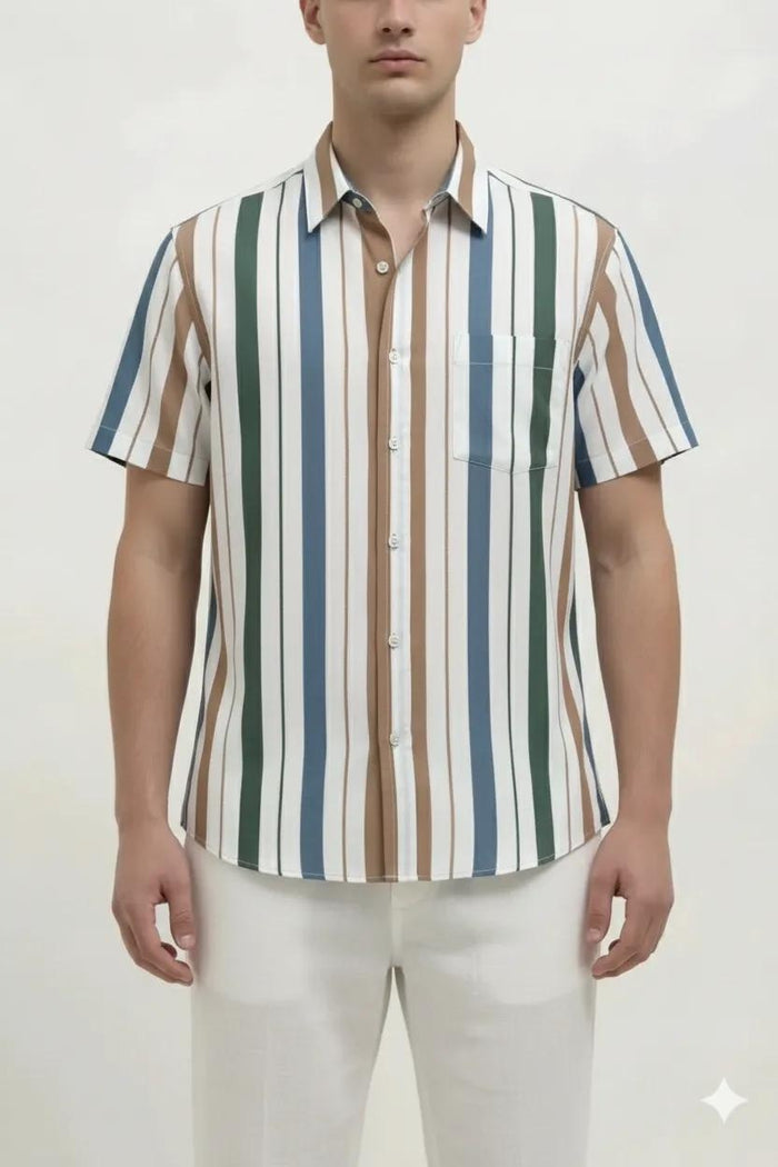 Men Rust Striped Casual Shirt