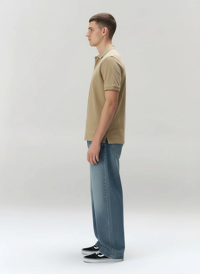 Men Safari Polo Collar Solid T-shirt