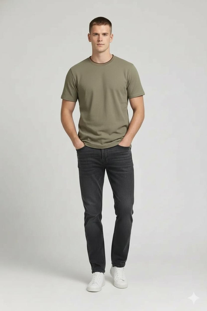 Men Safari Solid Round Neck T-shirt