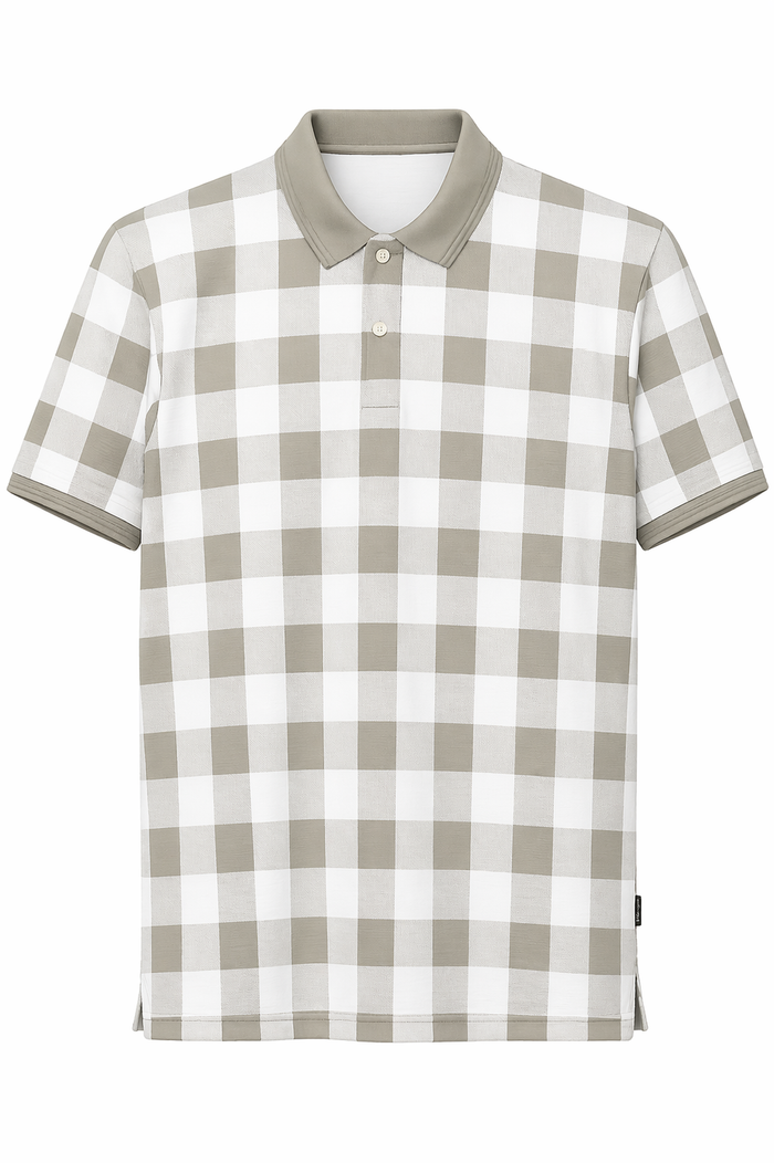 Men Sage Checked Polo Collar T-shirt
