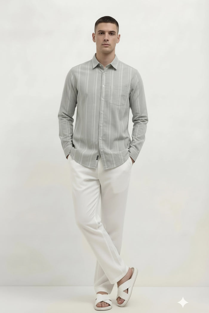 Men Sage Striped Casual Shirt