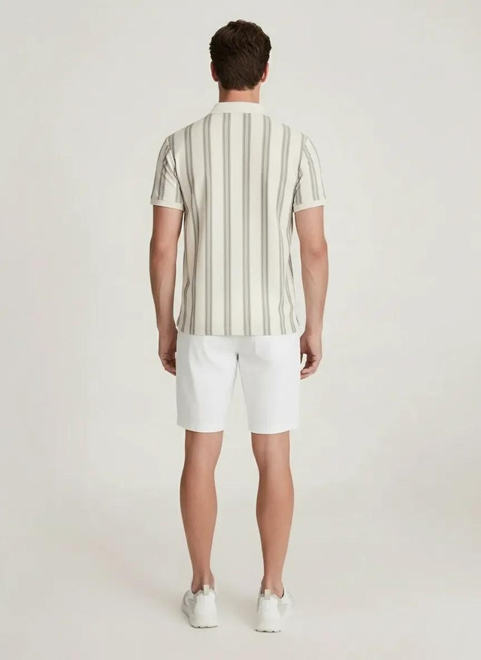 Men Sage Striped Polo Collar Pockets T-shirt