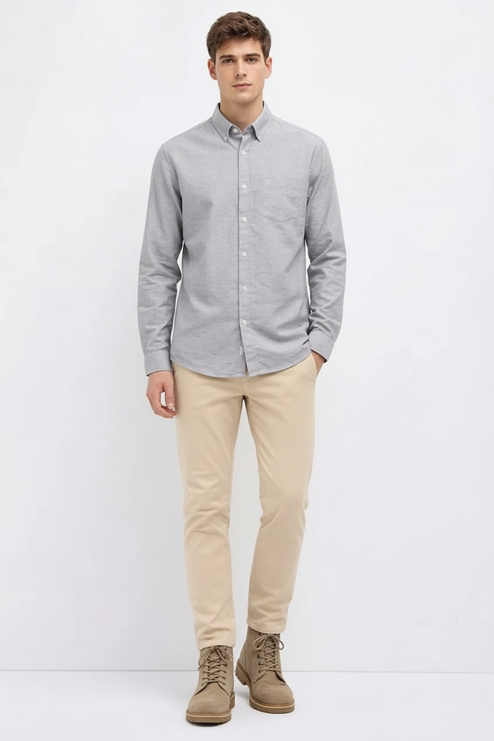 Men Silver Polo Neck Solid Casual Shirt