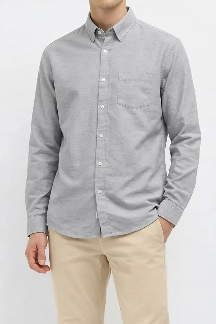 Men Silver Polo Neck Solid Casual Shirt