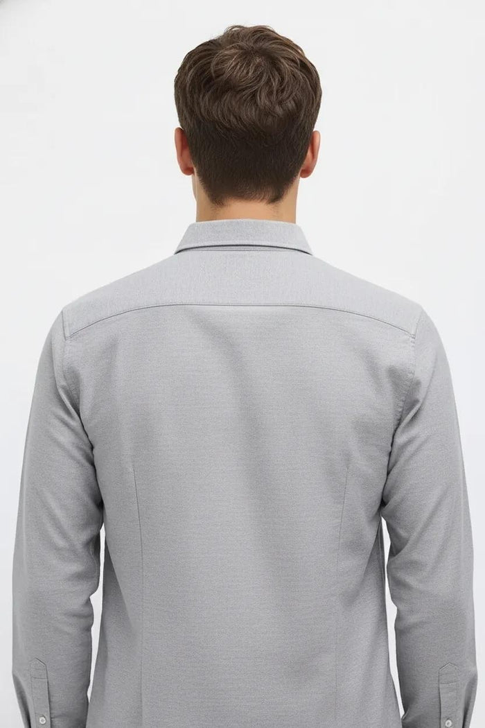 Men Silver Polo Neck Solid Casual Shirt