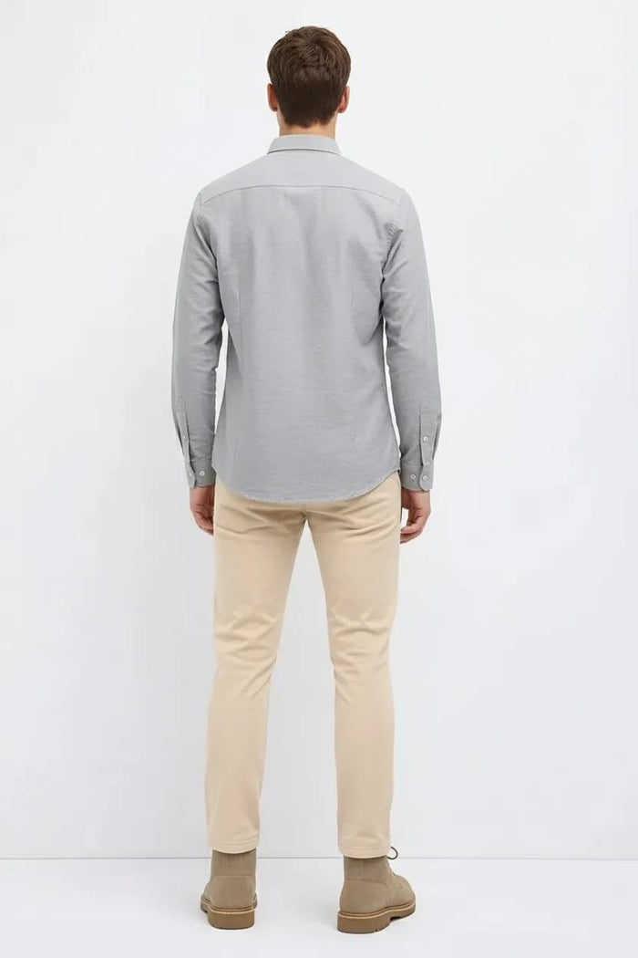 Men Silver Polo Neck Solid Casual Shirt