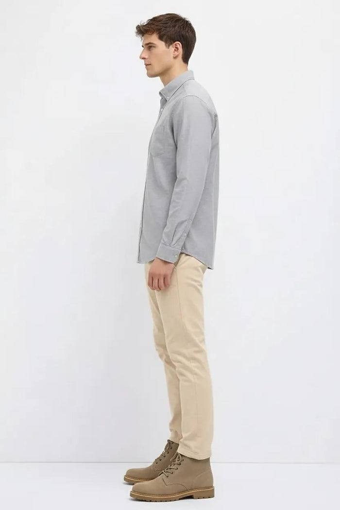 Men Silver Polo Neck Solid Casual Shirt