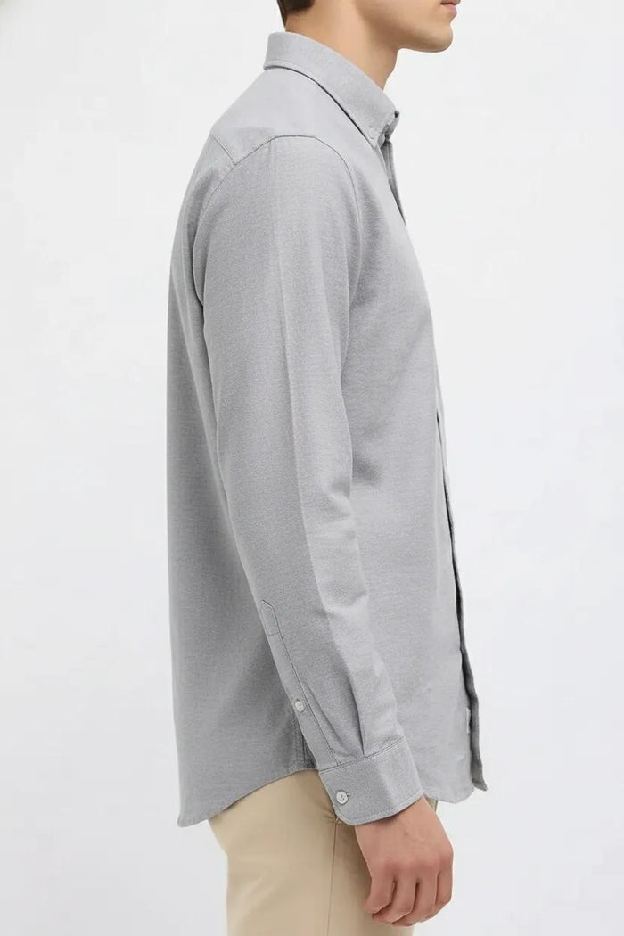 Men Silver Polo Neck Solid Casual Shirt