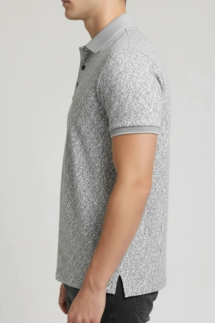 Men Silver Printed Polo Collar T-shirt