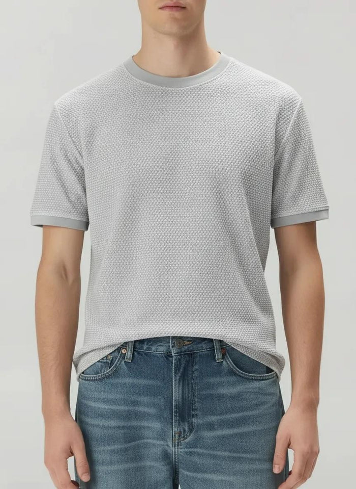 Men Silver Solid Round Neck T-Shirt