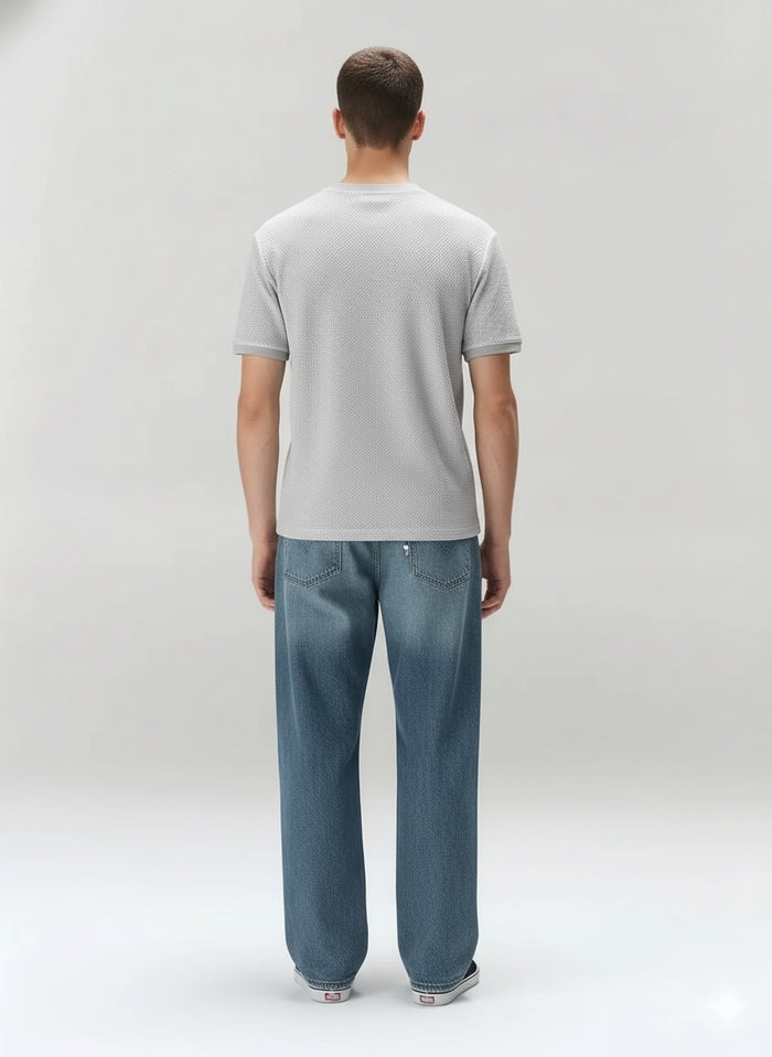 Men Silver Solid Round Neck T-Shirt