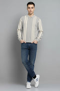 Men Silver Striped Polo Collar T-shirt