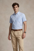 Men Sky Blue Polo Neck Solid Casual Shirt