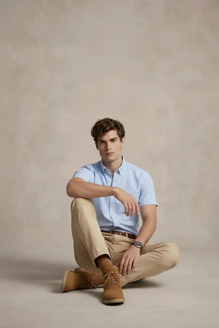 Men Sky Blue Polo Neck Solid Casual Shirt