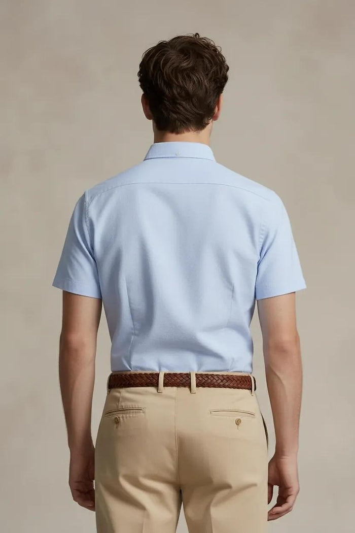 Men Sky Blue Polo Neck Solid Casual Shirt