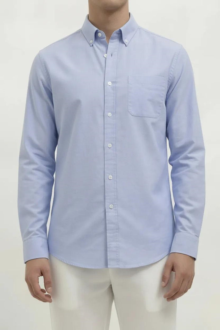 Men Sky Blue Solid Casual Shirt