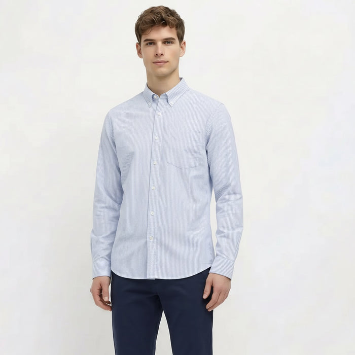 Men Sky Blue Striped Casual Shirt