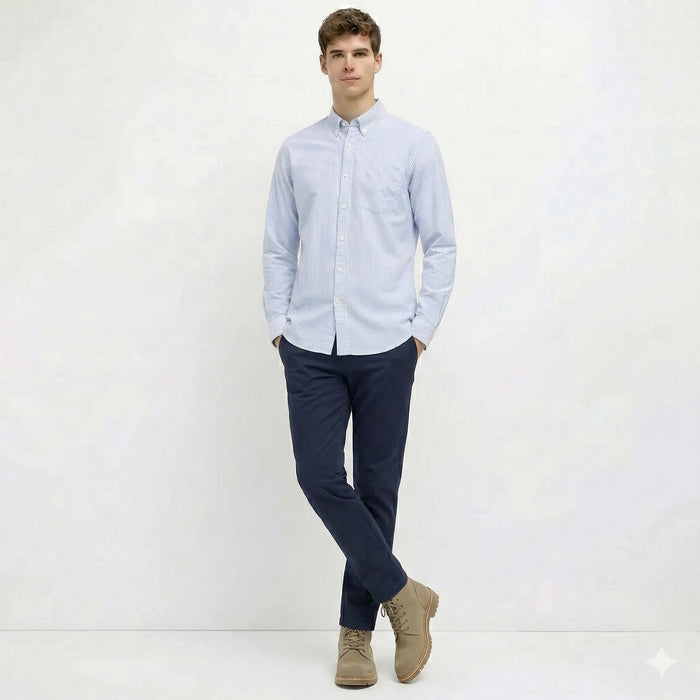 Men Sky Blue Striped Casual Shirt