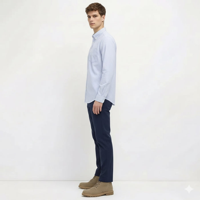Men Sky Blue Striped Casual Shirt