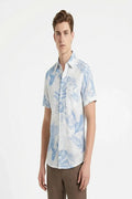 Men Sky Floral Printed Polo Collar Shirt