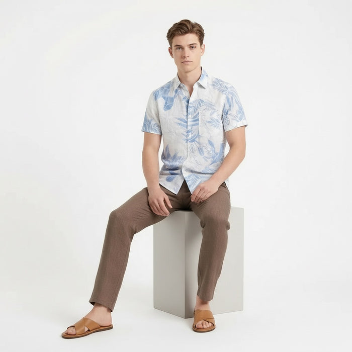 Men Sky Floral Printed Polo Collar Shirt
