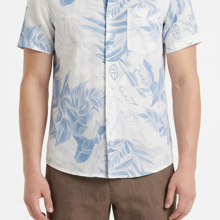 Men Sky Floral Printed Polo Collar Shirt