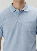 Men Sky Melange Polo Collar Pockets T-shirt