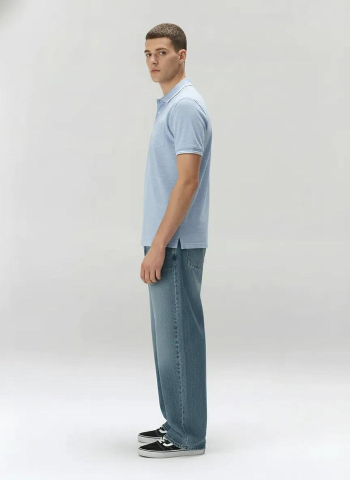 Men Sky Melange Polo Collar Pockets T-shirt