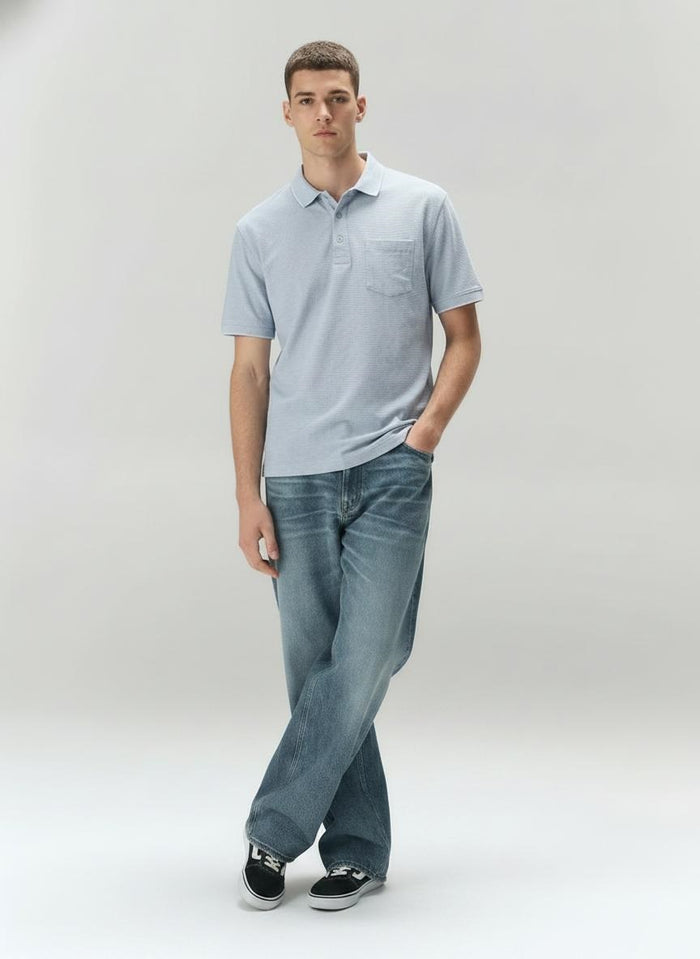 Men Sky Polo Collar Pockets T-shirt