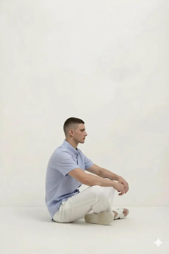Men Sky Polo Neck Solid Casual Shirt