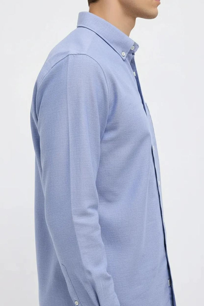 Men Sky Polo Neck Solid Casual Shirt