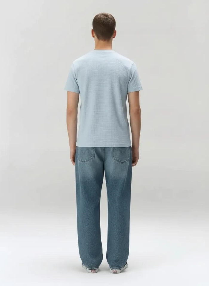 Men Sky Solid Round Neck T-shirt