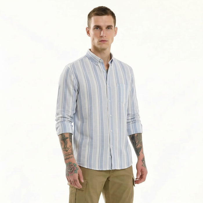 Men Sky Striped Polo Neck Shirt