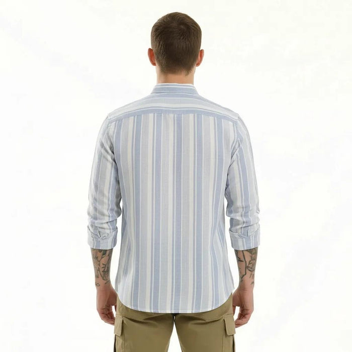 Men Sky Striped Polo Neck Shirt