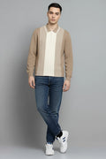Men Stone Colourblocked Polo Collar T-shirt