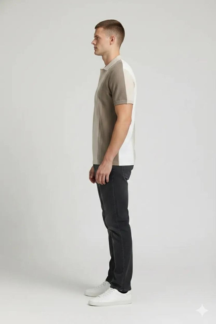 Men Stone Colourblocked Polo Collar T-shirt