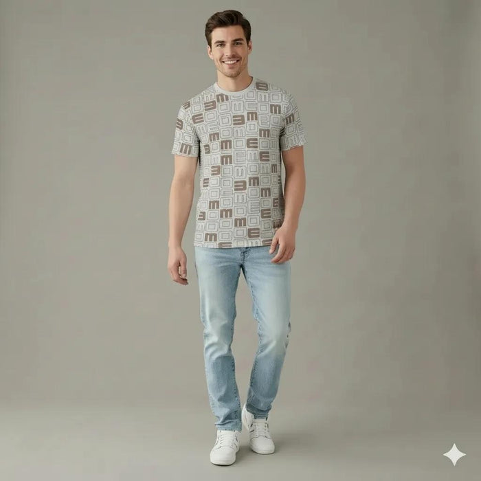 Men Stone Round Neck Typography Printed T-shirt