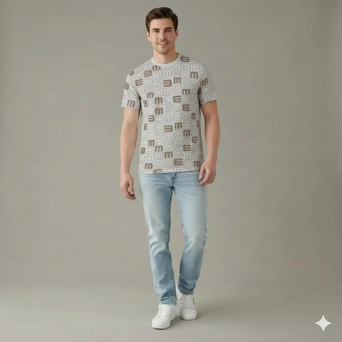 Men Stone Round Neck Typography Printed T-shirt